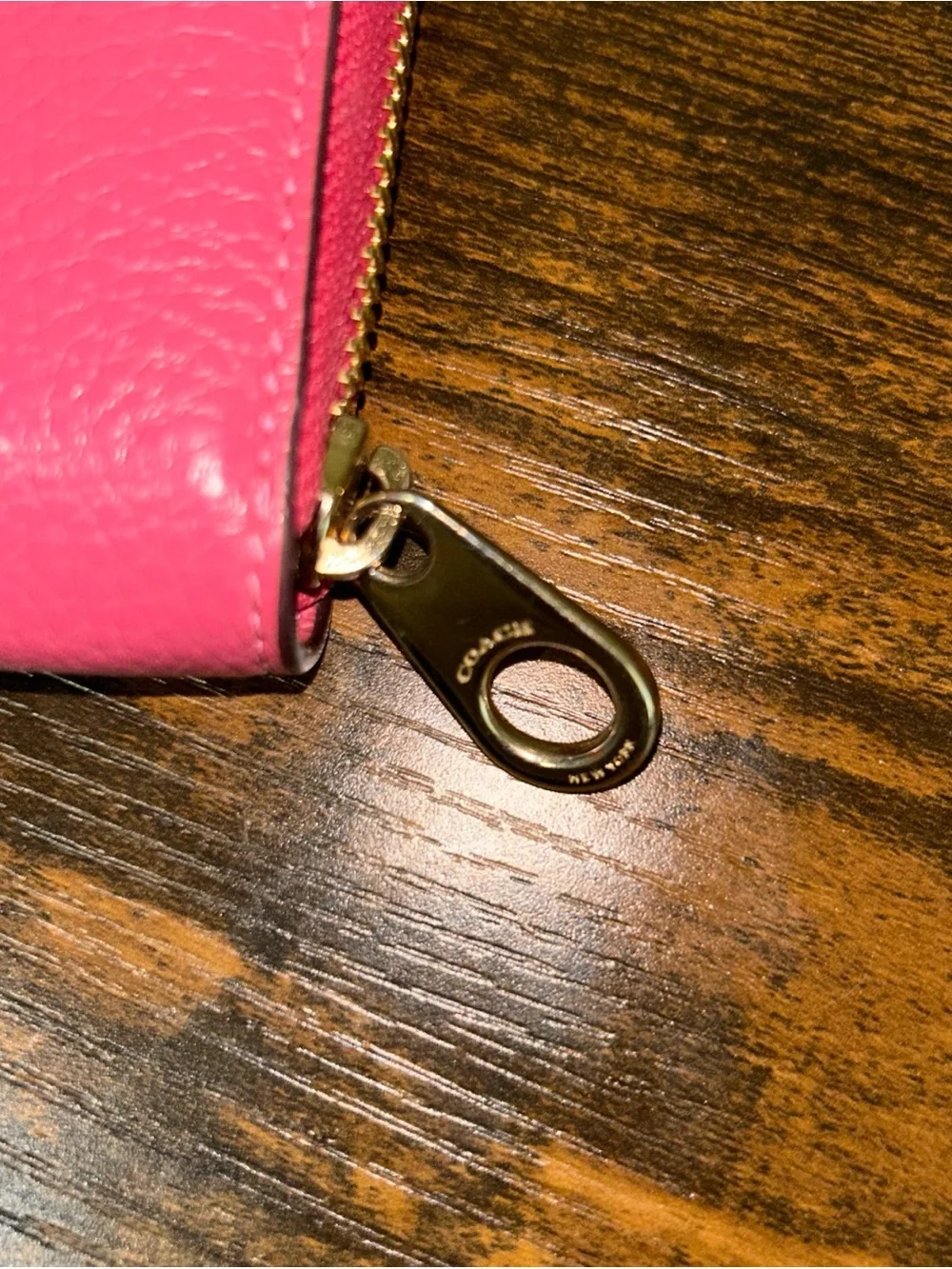 Coach Pink Pebbled Leather Zip Wallet